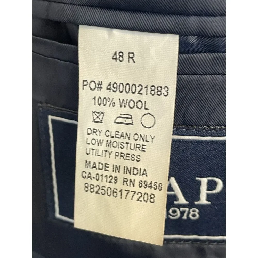 Chaps‎ 48R Gold Button Navy 100% Wool 2Btn Blazer Sport Coat Jacket